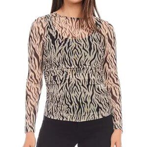 78$ Karen Kane Side Shirred Sheer Zebra Print Shirt Top Size S Rust Copper